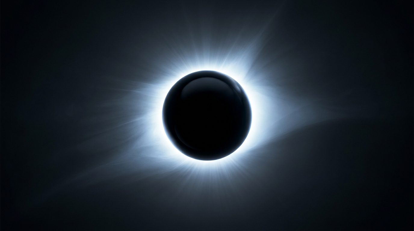 A total solar eclipse — a black disc rimmed by a luminous corona