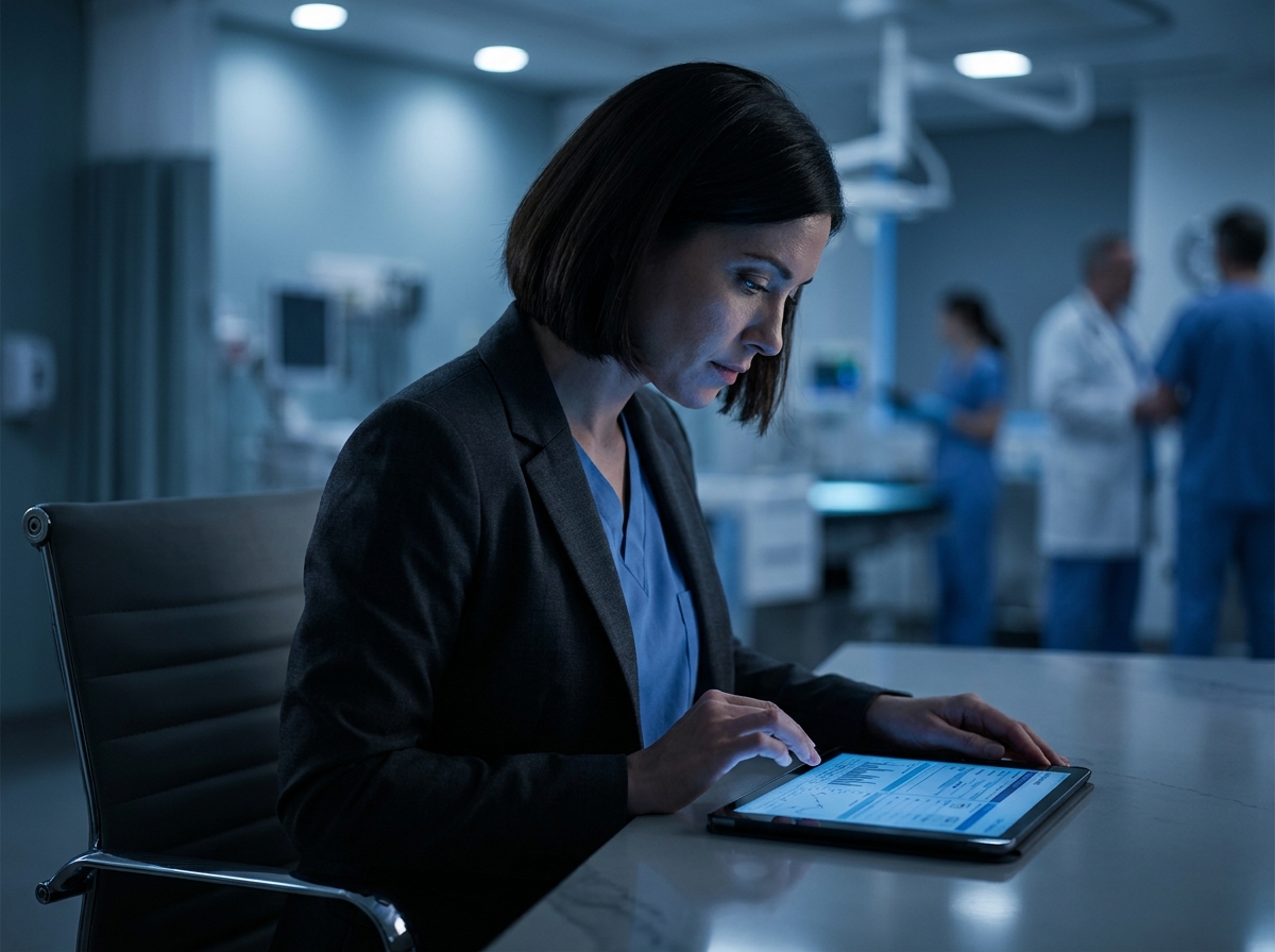Clinical researcher reviewing study documentation in a laboratory